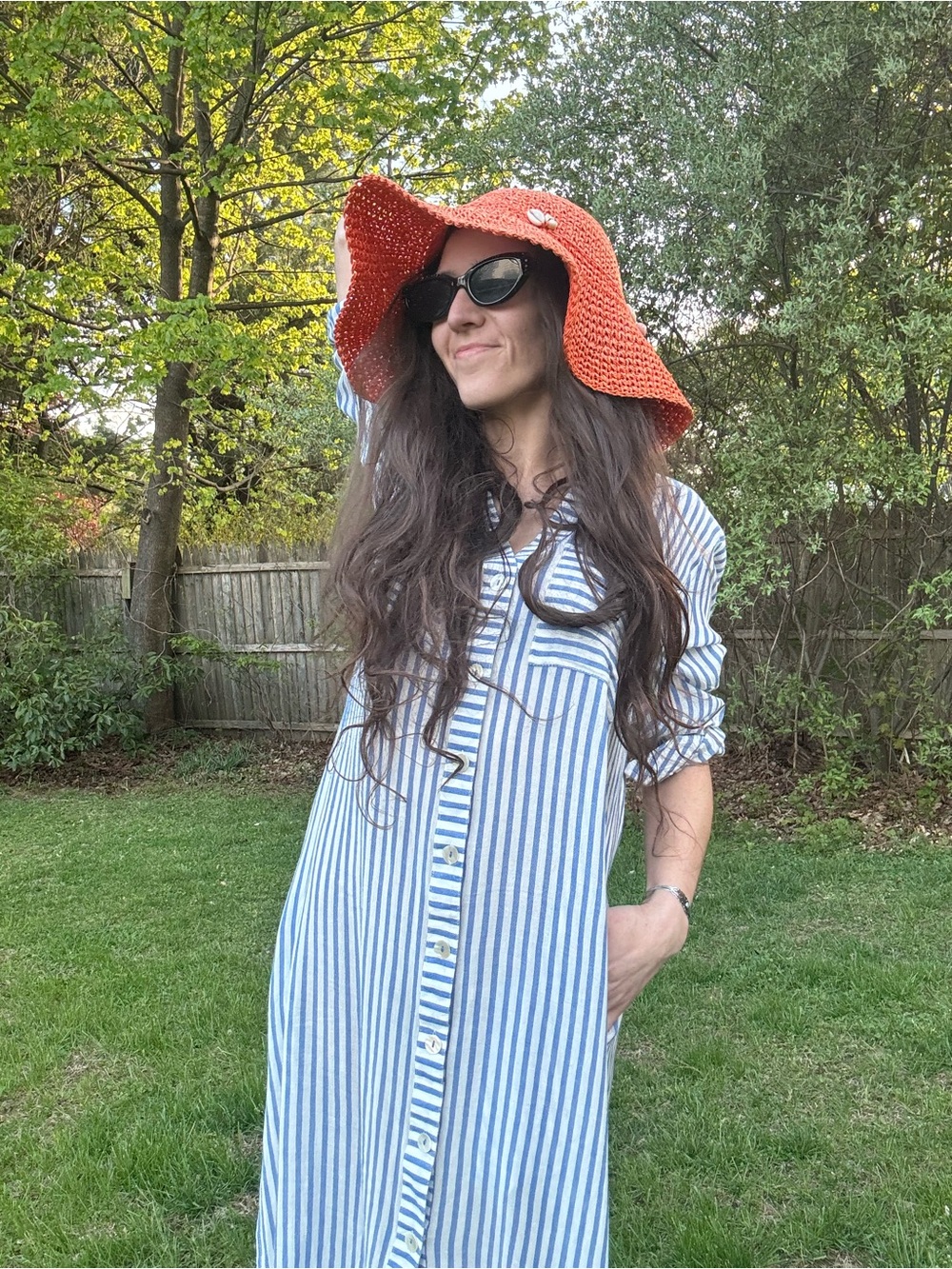 Vintage Orange Floppy Sun Hat with Seashell Embellishment